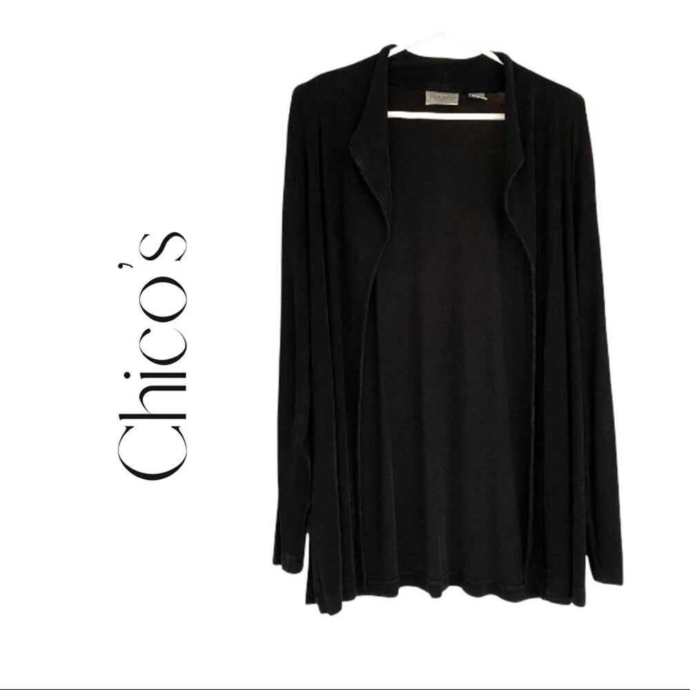 Chico's Travelers Black Open Front Jacket Size 1